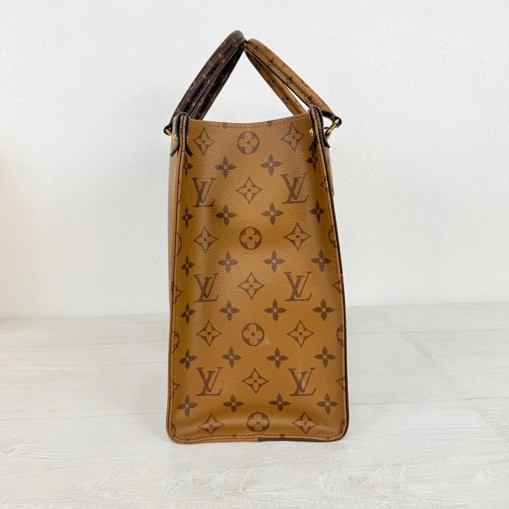 Louis Vuitton Onthego MM Tote Brown Giant Monogram Luxury Work Travel Bag Auth